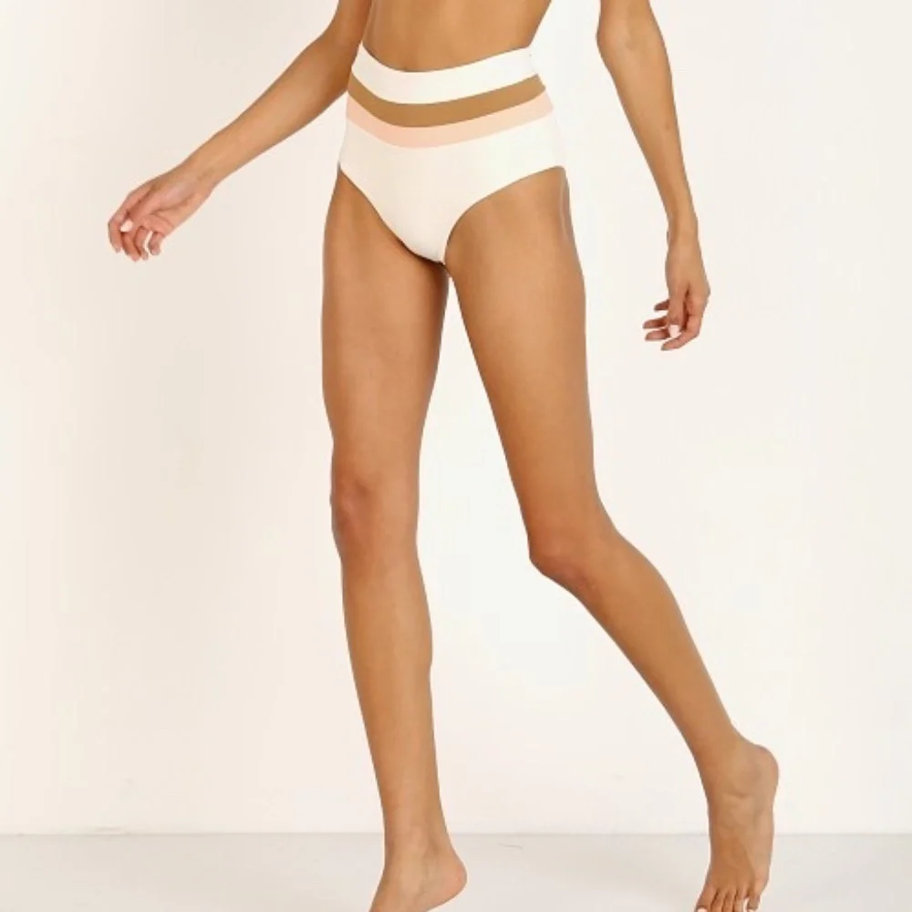L *Space Tara Ribbed Top and Portia Stripe Bikini Bottom Cream XS